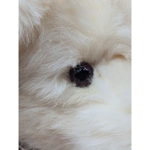 Johnson's Plush real fur cream jointed teddy bear tan pawpads plaid bow READ - Picture 5 of 11